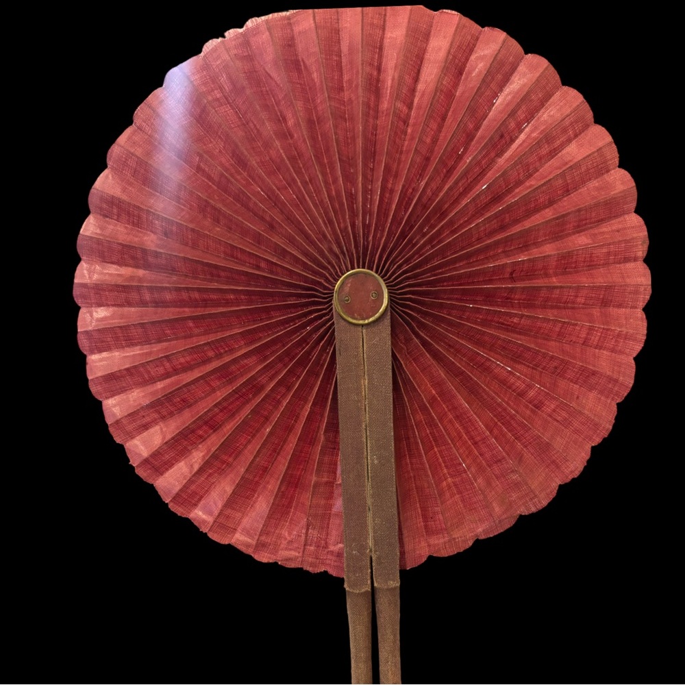 Antique Victorian Folding Hand Fan Burgundy Waxed Paper